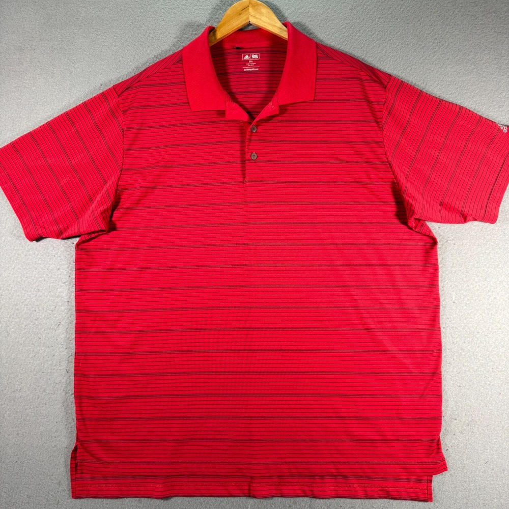 Adidas Golf Polo Shirt Mens 2XL Red Stripe Comfort Lightweight Sports Outdoors